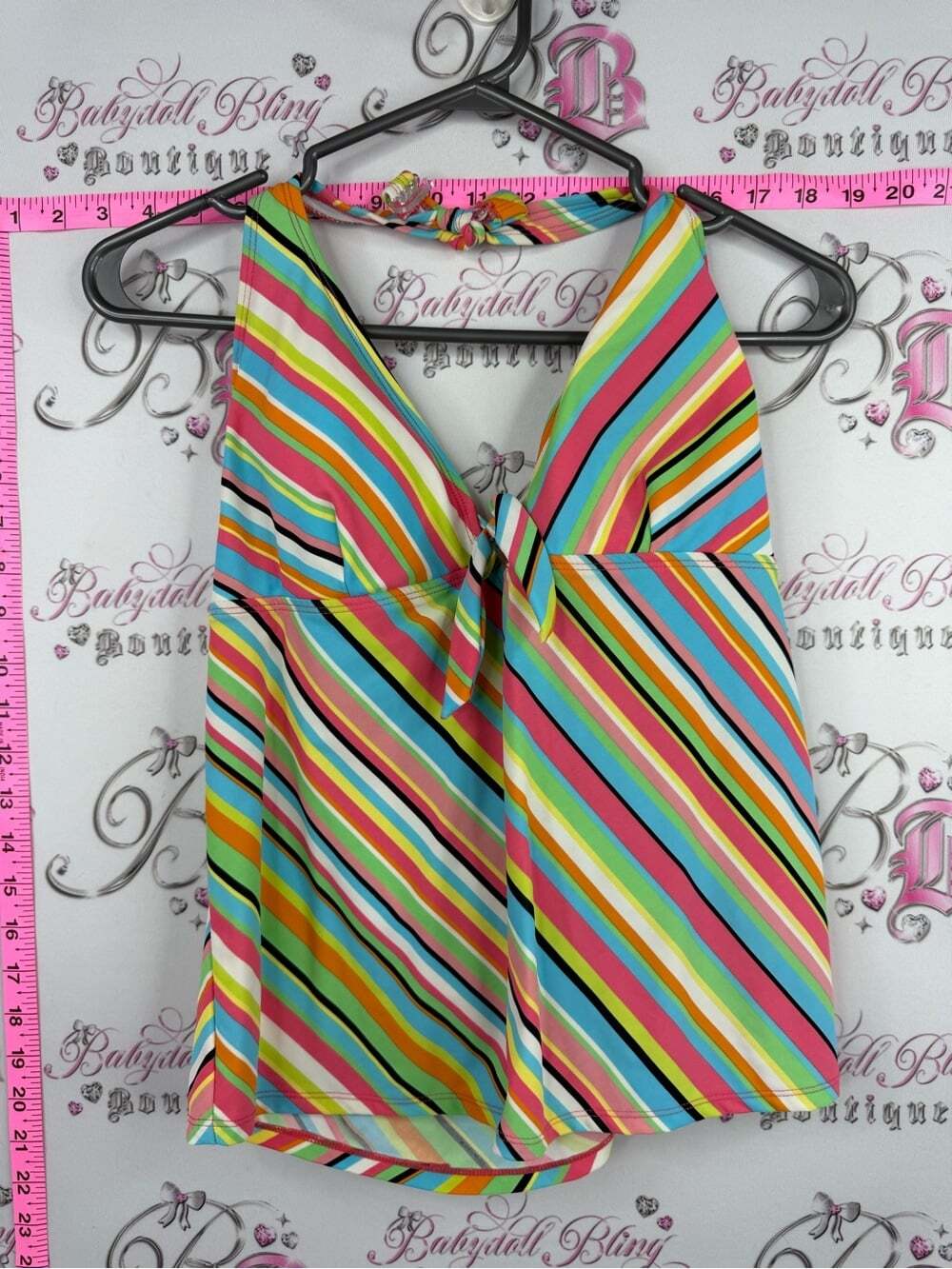 BUM EQUIPMENT Tankini top Striped Halter Tie-Front Cami - Bright Multi